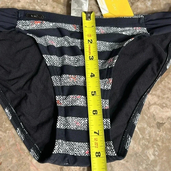 LOLE bikini bottom , women small. Black , striped , pleated , metal logo , NWT - Picture 10 of 10
